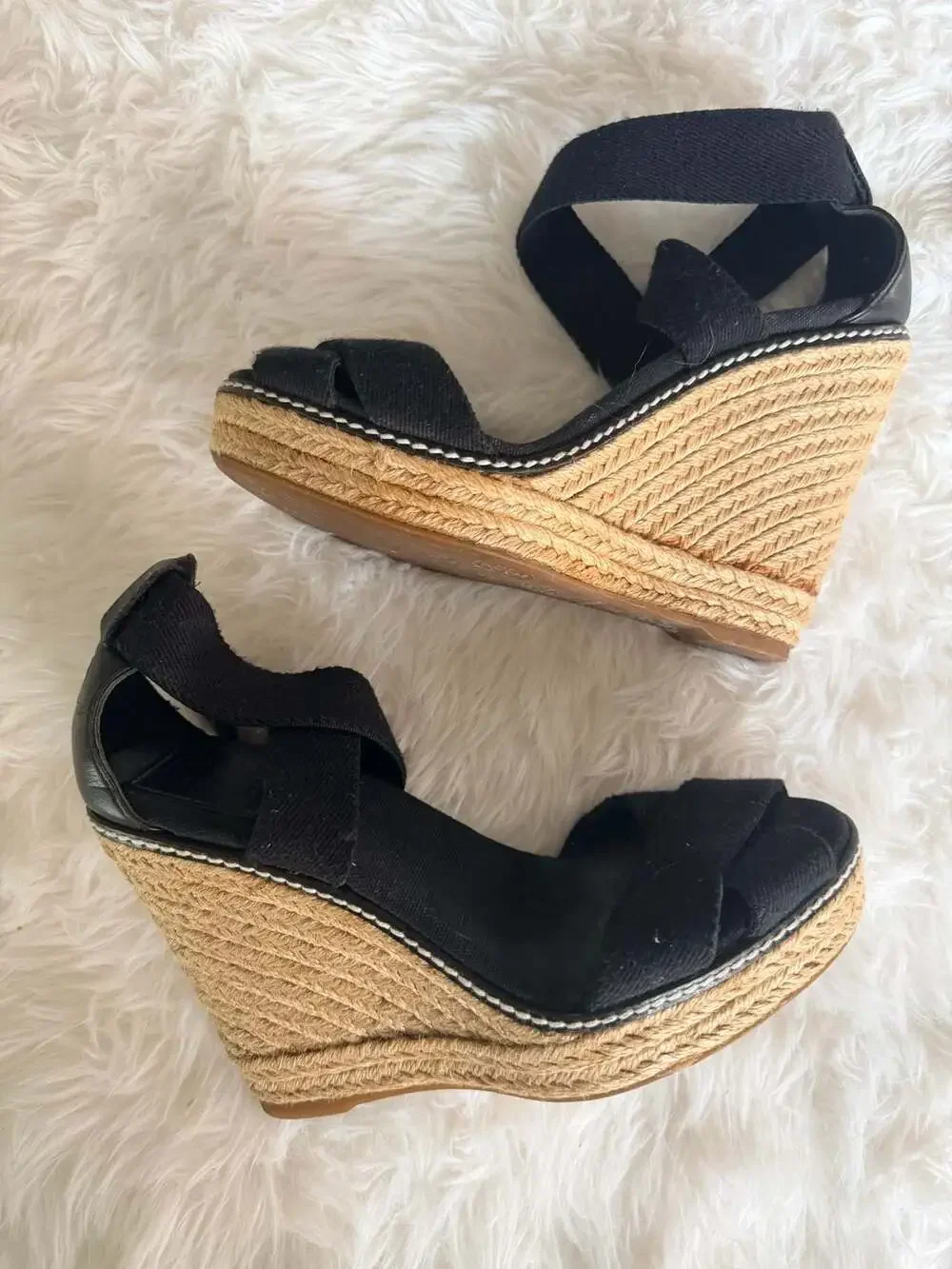 Tory Burch Adonis Elastic High Wedge Espadrilles in Black
